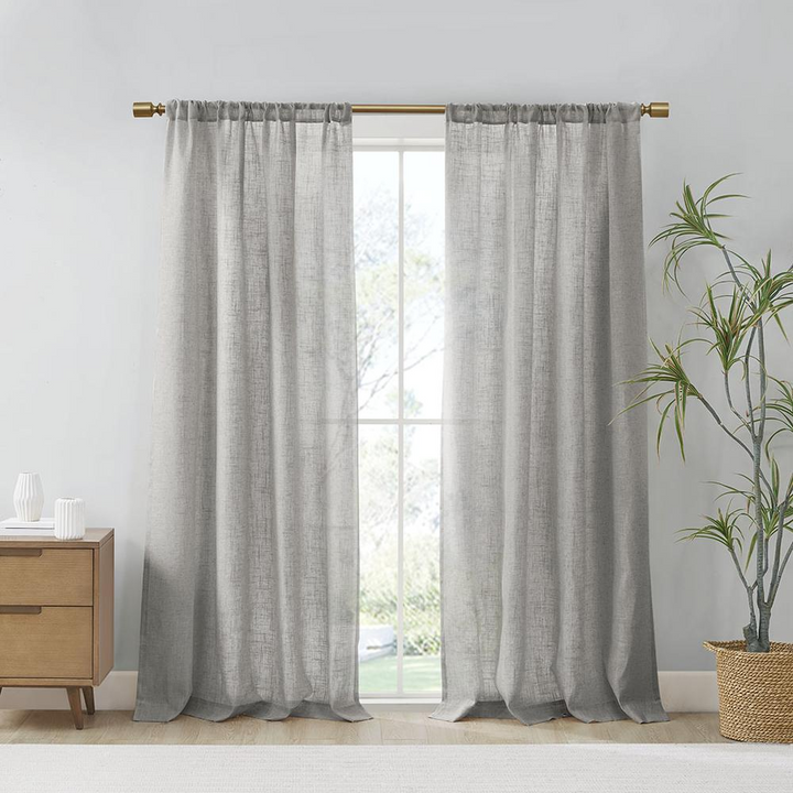 Boho Aesthetic Linen Blend Light Filtering Curtain Panel Pair | Biophilic Design Airbnb Decor Furniture 