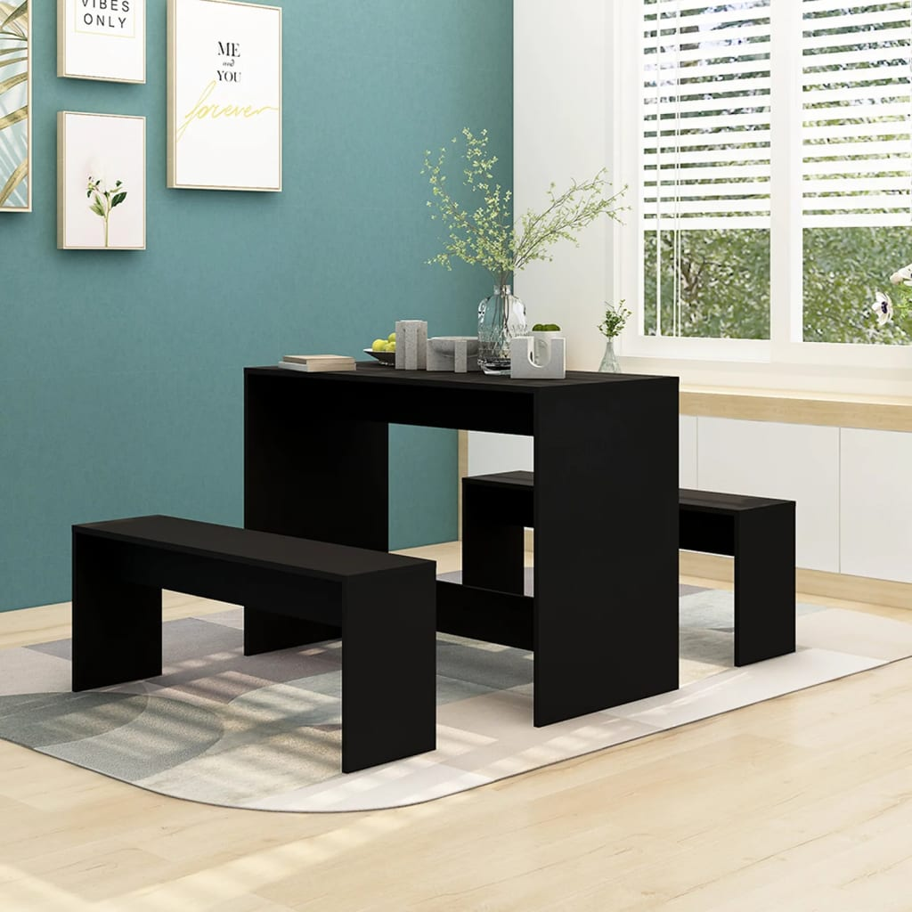 Boho Aesthetic vidaXL 3 Piece Dining Set Black Engineered Wood | Biophilic Design Airbnb Decor Furniture 