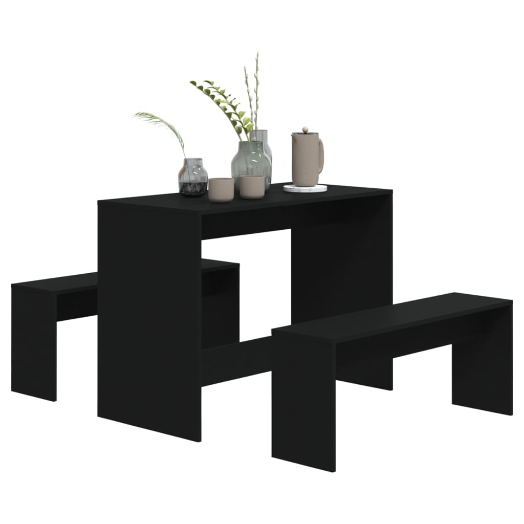 Boho Aesthetic vidaXL 3 Piece Dining Set Black Engineered Wood | Biophilic Design Airbnb Decor Furniture 