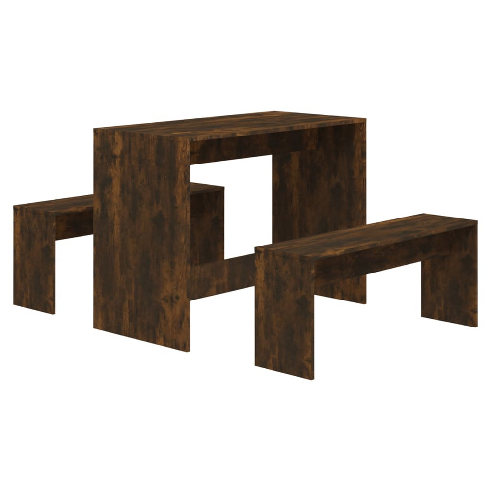 Boho Aesthetic 3 Piece Dining Set Smoked Oak Wood | Biophilic Design Airbnb Decor Furniture 