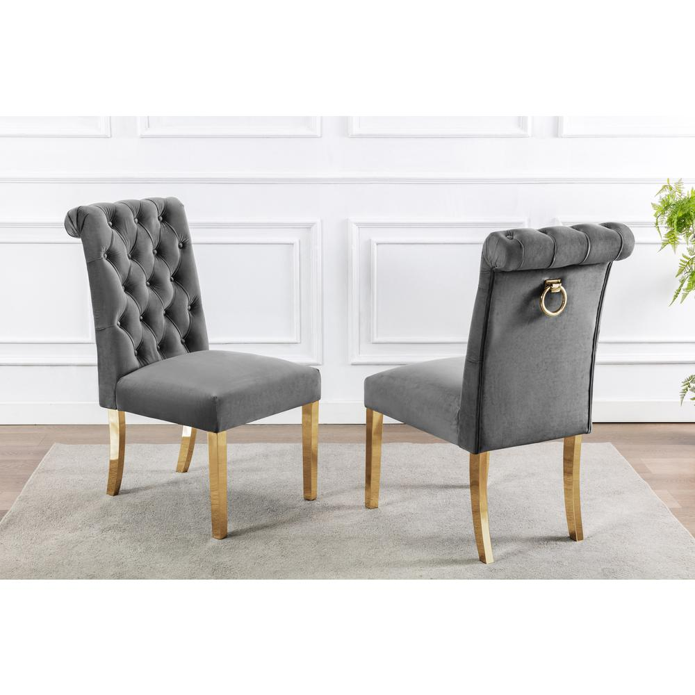 Boho Aesthetic Tufted Velvet Upholstered Side Chairs, 4 Colors to Choose (Set of 2) - Dark grey 482 | Biophilic Design Airbnb Decor Furniture 