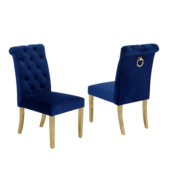 Boho Aesthetic Tufted Velvet Upholstered Side Chairs, 4 Colors to Choose (Set of 2) - Navy 499 | Biophilic Design Airbnb Decor Furniture 