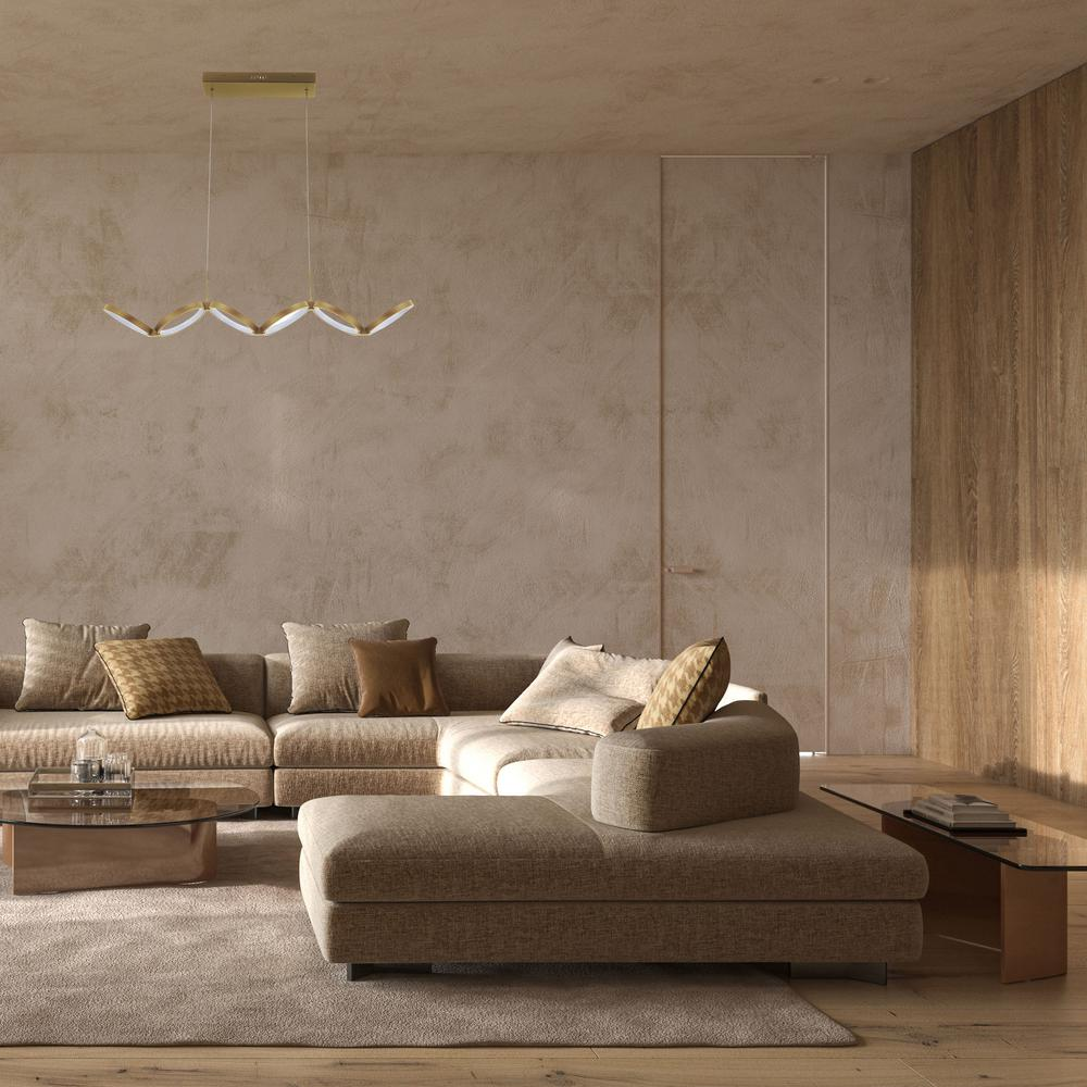 Boho Aesthetic 50W Horizontal Pendant, Aged Brass w/ White Silicone Diffuser | Biophilic Design Airbnb Decor Furniture 