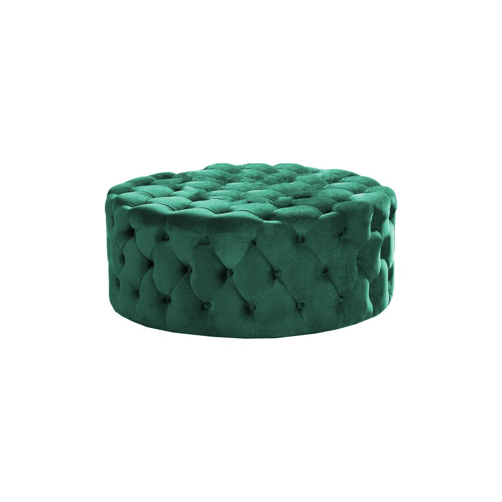 Boho Aesthetic Biophilic Round Green Velvet Fabric Ottoman | Biophilic Design Airbnb Decor Furniture 