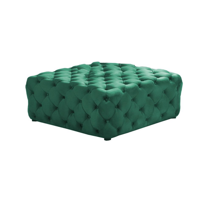 Boho Aesthetic Biophilic Square Transitional Velvet Fabric Ottoman in Green | Biophilic Design Airbnb Decor Furniture 