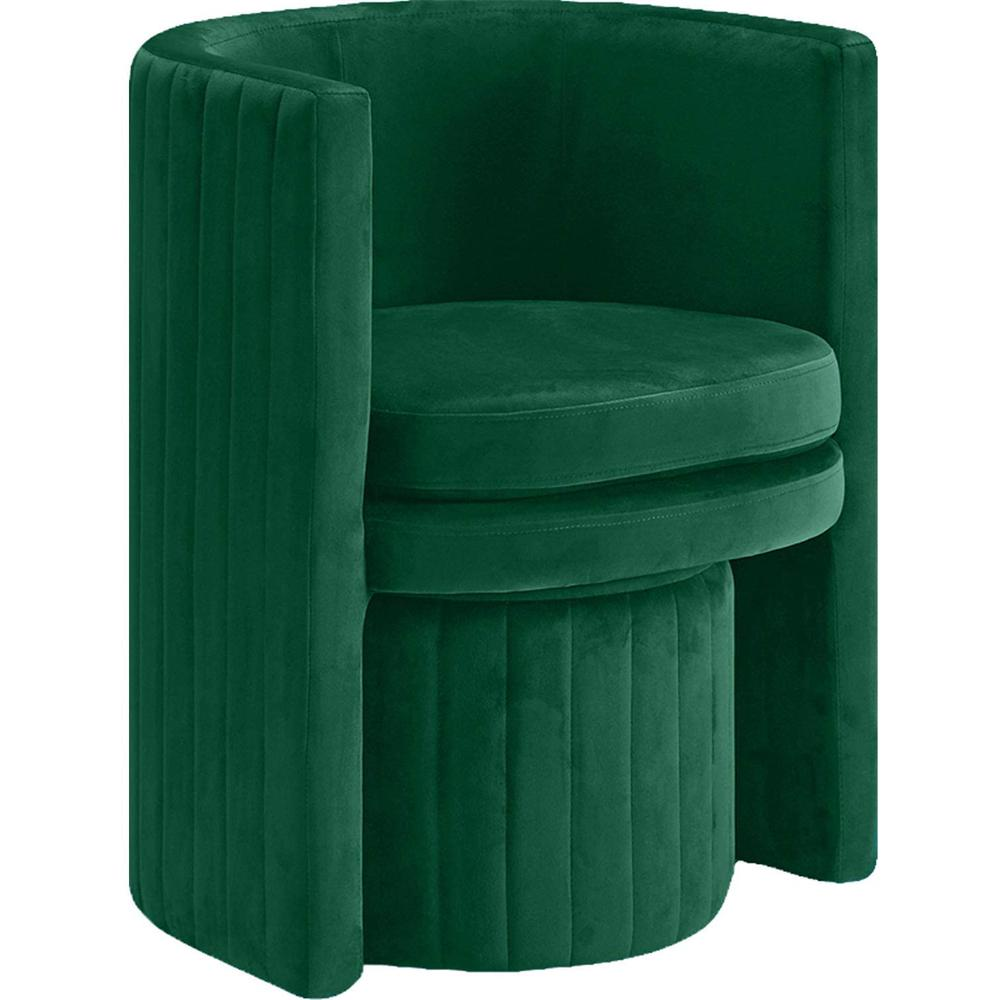Boho Aesthetic Green Velvet Round Armchair with Ottoman | Biophilic Design Airbnb Decor Furniture 
