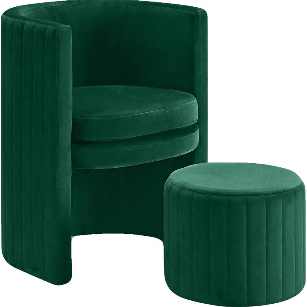 Boho Aesthetic Green Velvet Round Armchair with Ottoman | Biophilic Design Airbnb Decor Furniture 