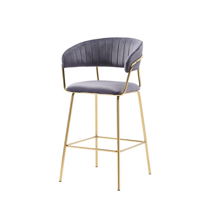 Boho Aesthetic Luxury Modern Velvet Bar Stool in Gold (Set of 2) | Biophilic Design Airbnb Decor Furniture 
