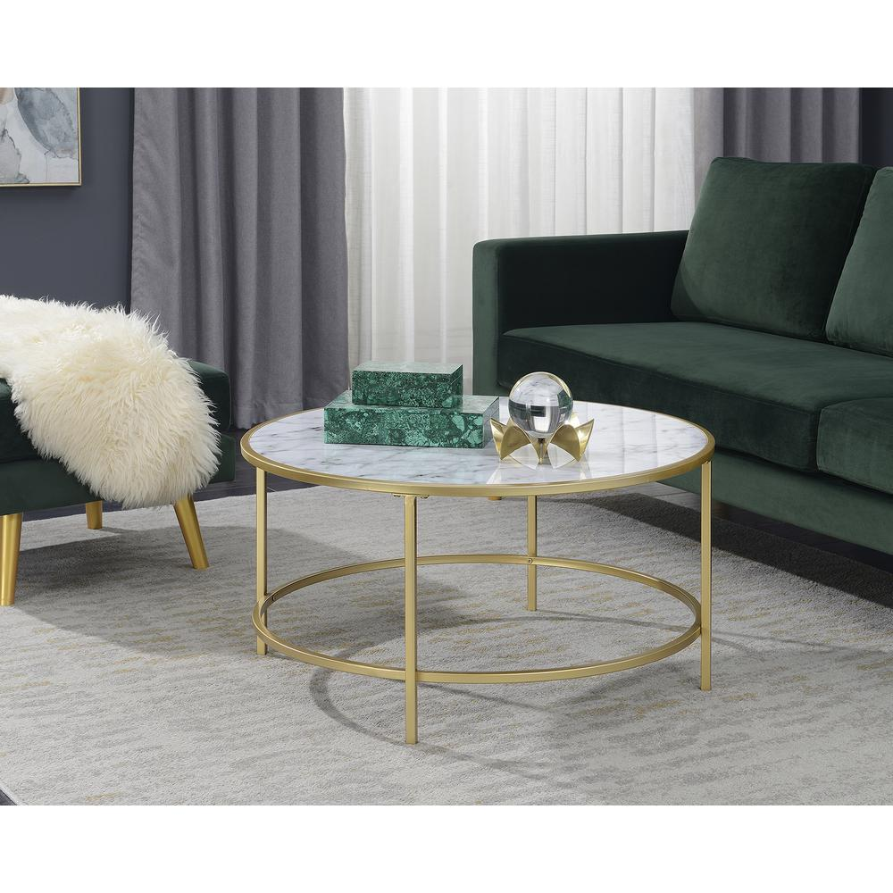 Boho Aesthetic Gold Coast Faux Marble Round Coffee Table | Biophilic Design Airbnb Decor Furniture 