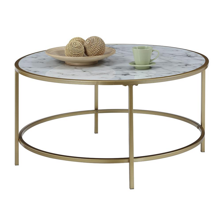 Boho Aesthetic Gold Coast Faux Marble Round Coffee Table | Biophilic Design Airbnb Decor Furniture 