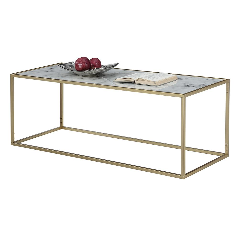 Boho Aesthetic Gold Coast Faux Marble Rectangle Coffee Table | Biophilic Design Airbnb Decor Furniture 