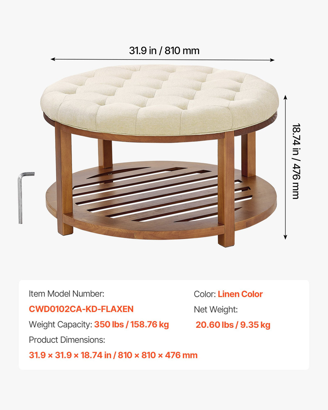 Aurelia | Large Round Mediterranean Luxury Pine Wood Coffee Table Ottoman - Mediterranean Tuscan Contemporary Home Decor Furniture