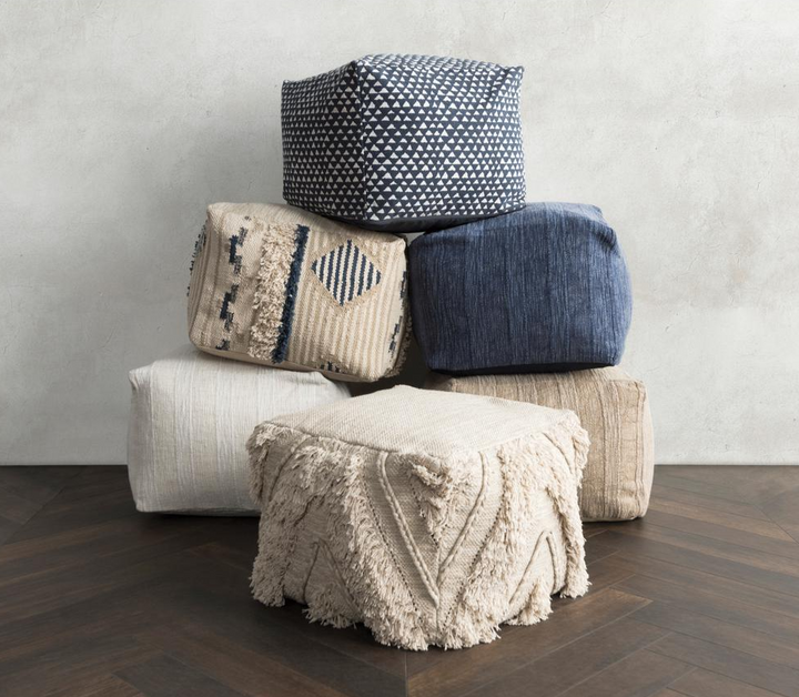 Boho Aesthetic Kosas | Moroccan Hand Woven Cotton 18-inch Pouf Ottoman | Biophilic Design Airbnb Decor Furniture 