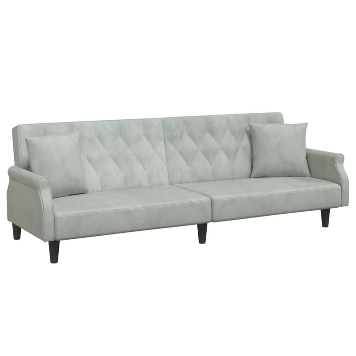 Boho Aesthetic Modern Sofa Bed with Armrests Light Gray Velvet | Biophilic Design Airbnb Decor Furniture 