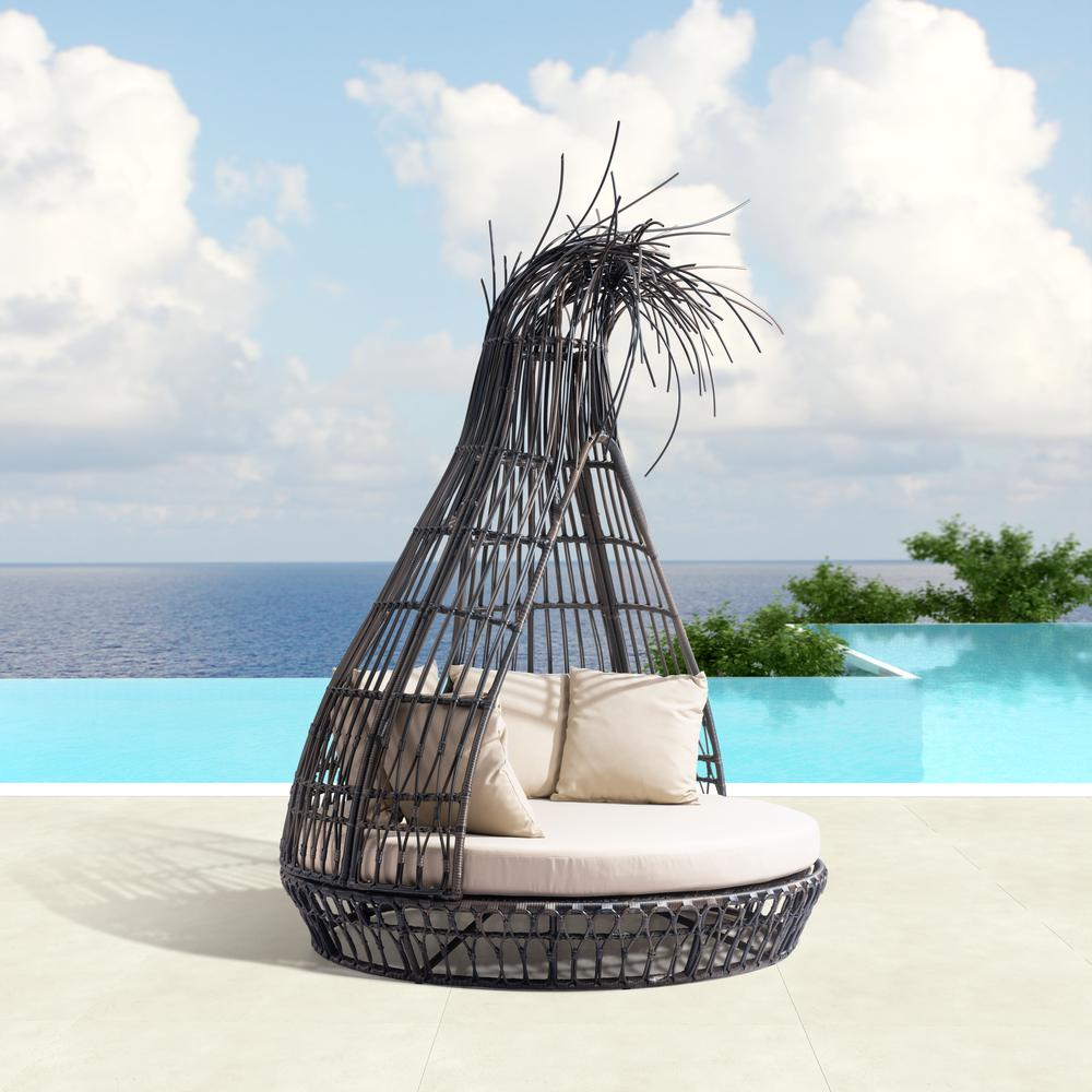 Boho Aesthetic Hawaiian Daybed Brown & Beige | Biophilic Design Airbnb Decor Furniture 
