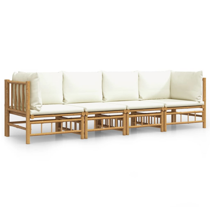 Boho Aesthetic Eco Friendly Bamboo 4 Piece Patio Lounge Set | Biophilic Design Airbnb Decor Furniture 