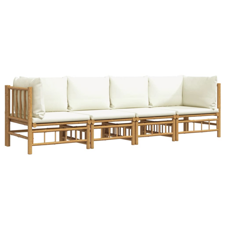 Boho Aesthetic Eco Friendly Bamboo 4 Piece Patio Lounge Set | Biophilic Design Airbnb Decor Furniture 