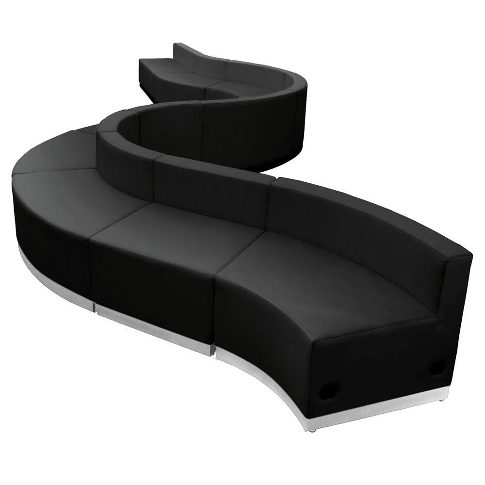 Boho Aesthetic Luxury Modern Italian Large Black Leather Reception Sofa 10 Pieces | Biophilic Design Airbnb Decor Furniture 