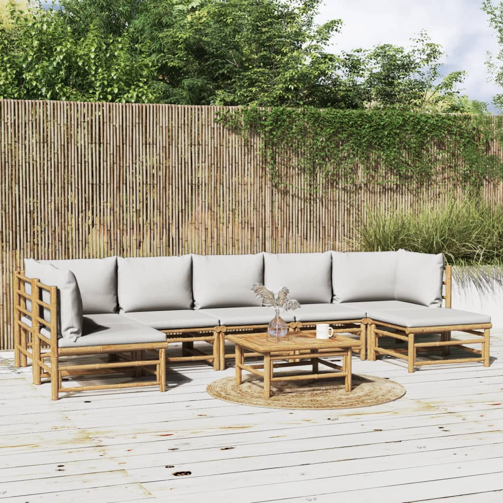 Boho Aesthetic 8 Piece Bamboo Patio Lounge Set | Biophilic Design Airbnb Decor Furniture 
