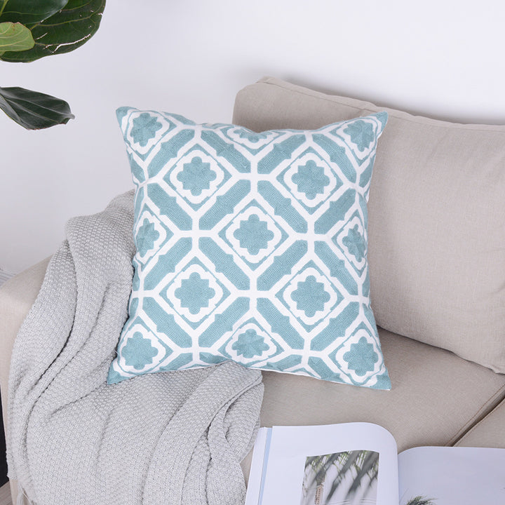 Buy farmhouse furniture Ouranos Baby Blue &amp; White Geometrical Throw Pillowcase - Modern Cottage Farmhouse Furniture