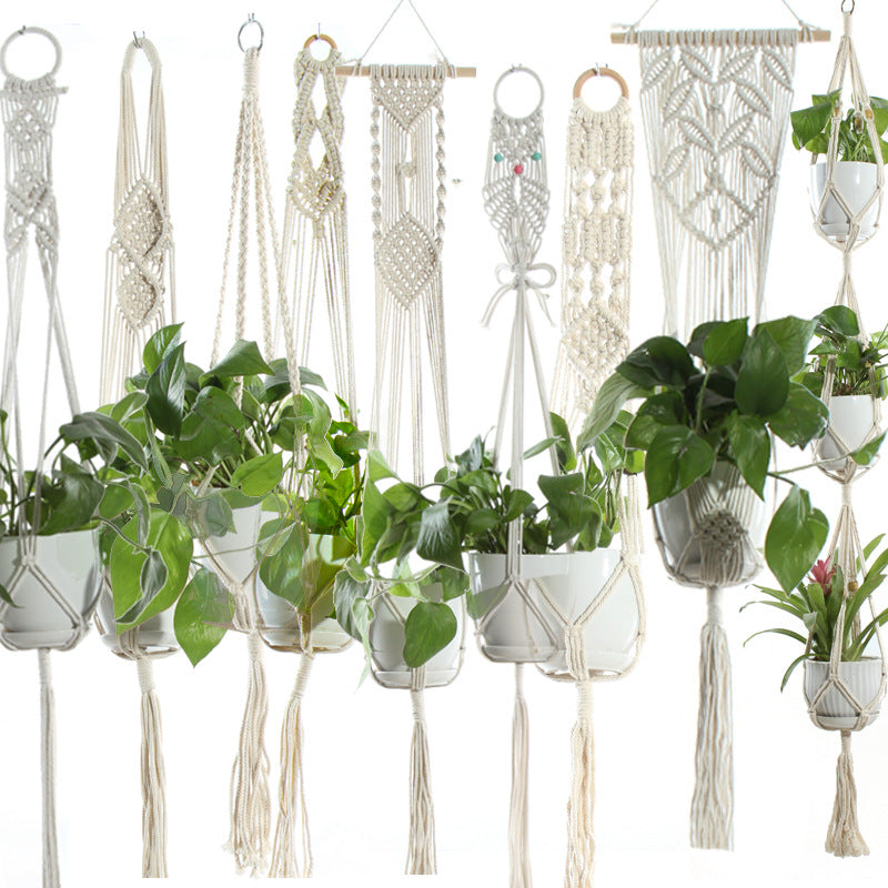 Boho Aesthetic Biophilic Flower & Plant Pot Cotton Rope Indoor Plant Hanger Hanging Basket | Biophilic Design Airbnb Decor Furniture 