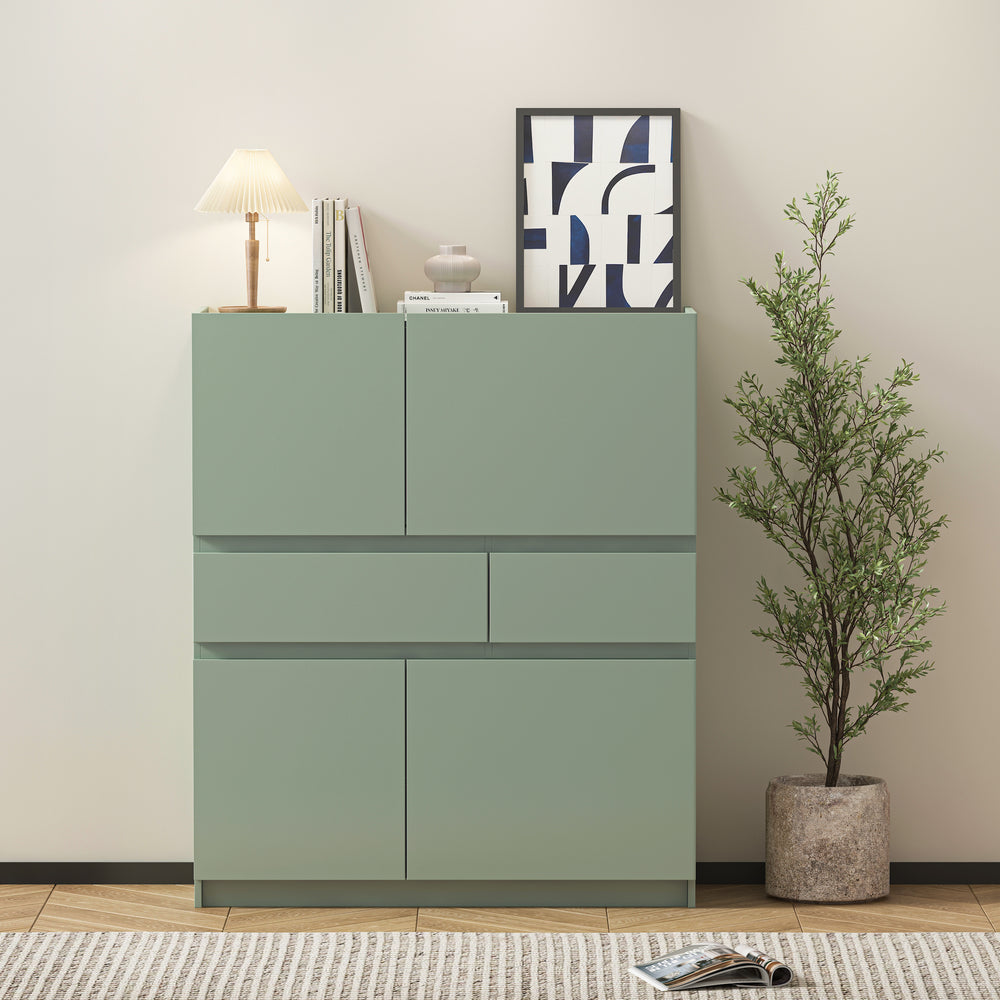 Buy farmhouse furniture Sage Green Farmhouse Wooden Storage Cabinet With 4 Doors And 2 Drawers - Modern Cottage Farmhouse Furniture