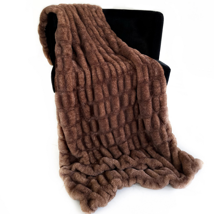 Boho Aesthetic Plutus Brown Plush Pelt Faux Fur Luxury Throw Blanket | Biophilic Design Airbnb Decor Furniture 