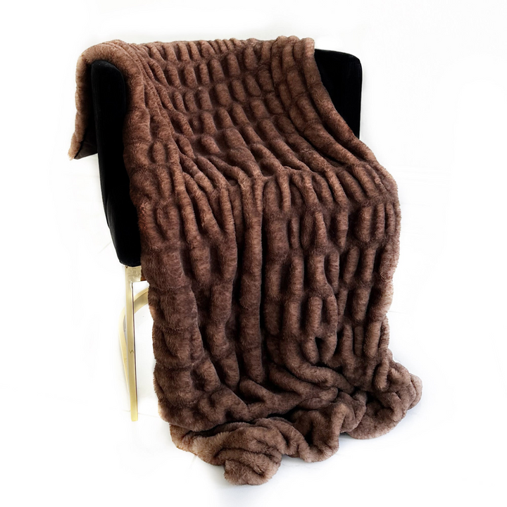 Boho Aesthetic Plutus Brown Plush Pelt Faux Fur Luxury Throw Blanket | Biophilic Design Airbnb Decor Furniture 