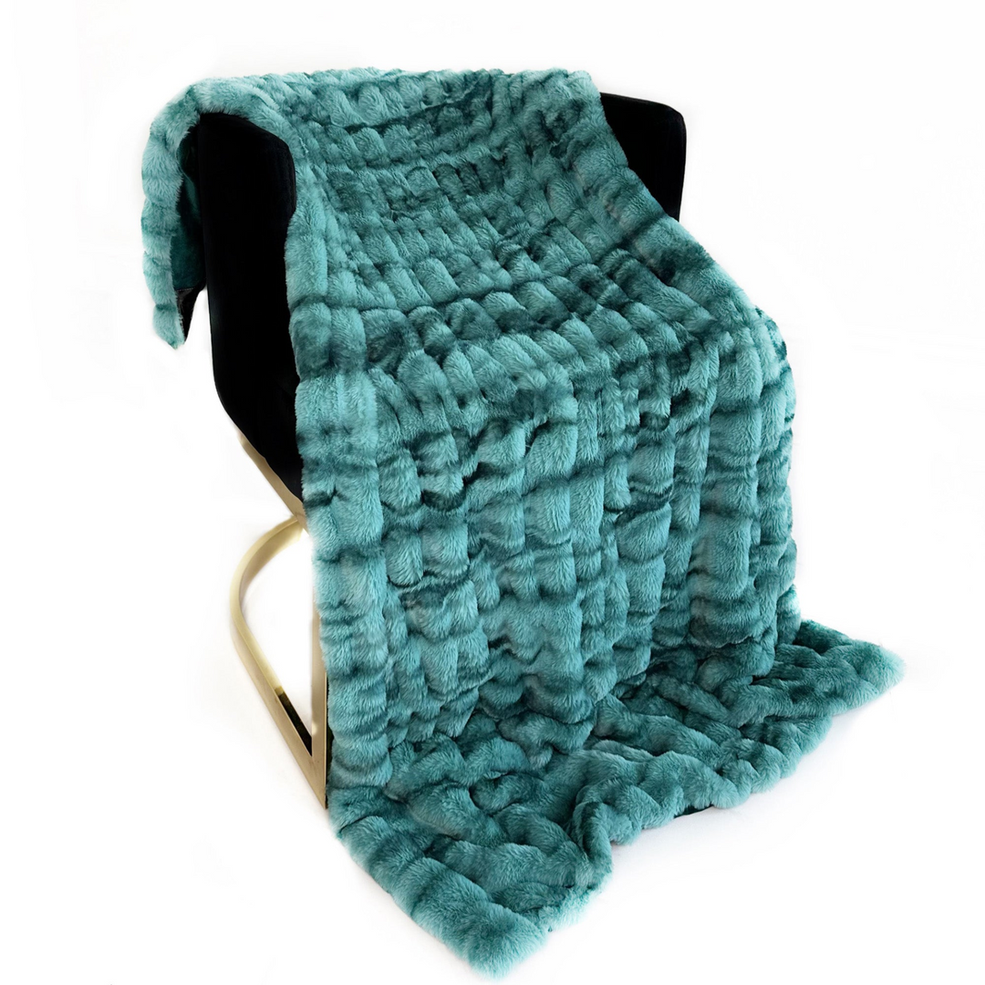 Boho Aesthetic Plutus Teal Sherpa Faux Fur Luxury Throw Blanket | Biophilic Design Airbnb Decor Furniture 