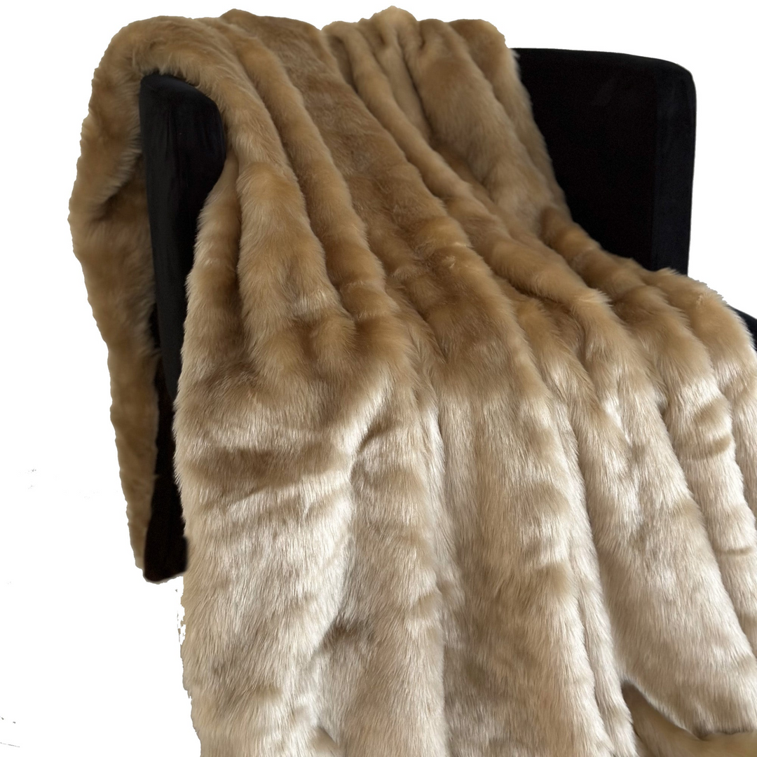 Boho Aesthetic Plutus Brown Gold Rabbit Faux Fur Luxury Throw Blanket | Biophilic Design Airbnb Decor Furniture 