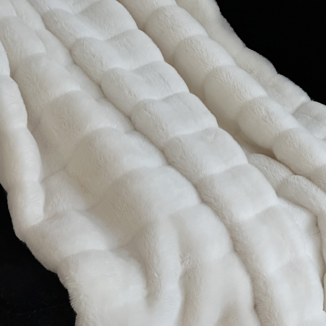 Boho Aesthetic Plutus Off White Soft Snow Faux Fur Luxury Throw Blanket | Biophilic Design Airbnb Decor Furniture 
