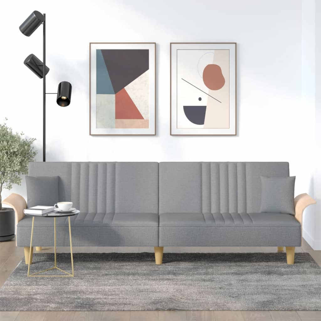 Boho Aesthetic vidaXL Sofa Bed with Armrests Light Gray Fabric | Biophilic Design Airbnb Decor Furniture 