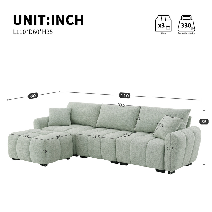 The La Riviera Modular Mediterranean Sectional Sofa with Movable Ottoman - Mediterranean Italian Contemporary Home Decor Furniture