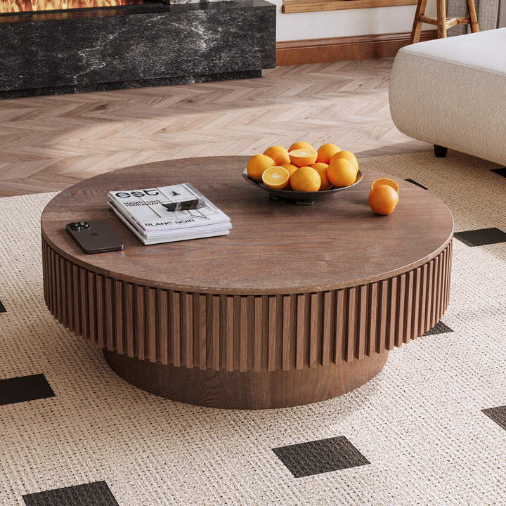 Round Walnut Mediterranean Farmhouse Coffee Table - Mediterranean Italian Contemporary Home Decor Furniture