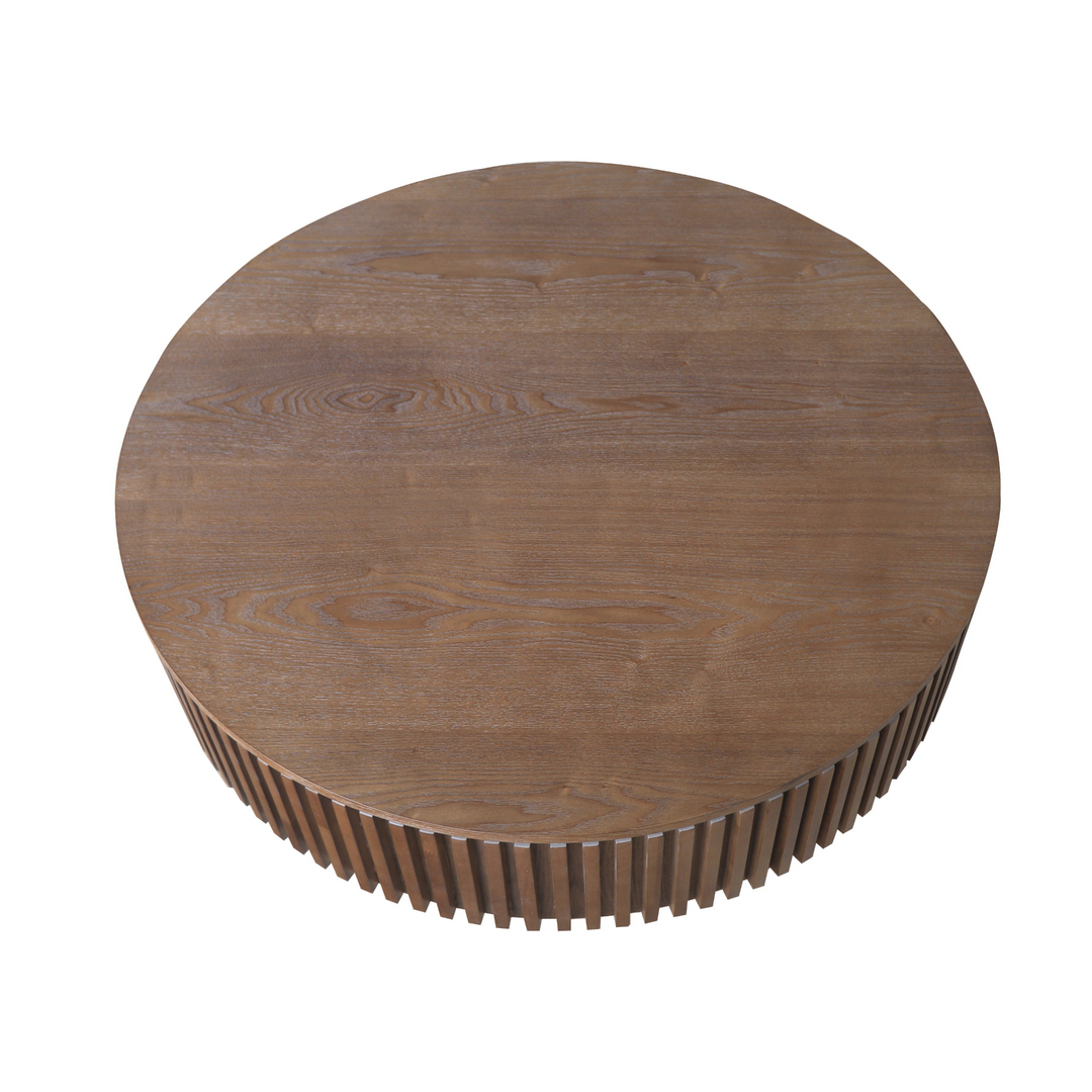 Round Walnut Mediterranean Farmhouse Coffee Table - Mediterranean Italian Contemporary Home Decor Furniture