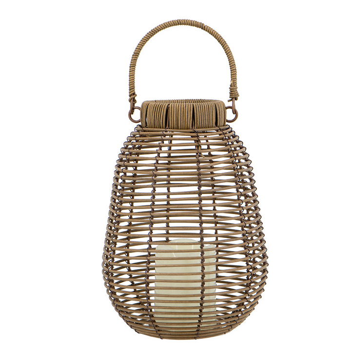 Buy farmhouse furniture Rattan Mediterranean Italian White Lantern with White LED Candle - Modern Cottage Farmhouse Furniture