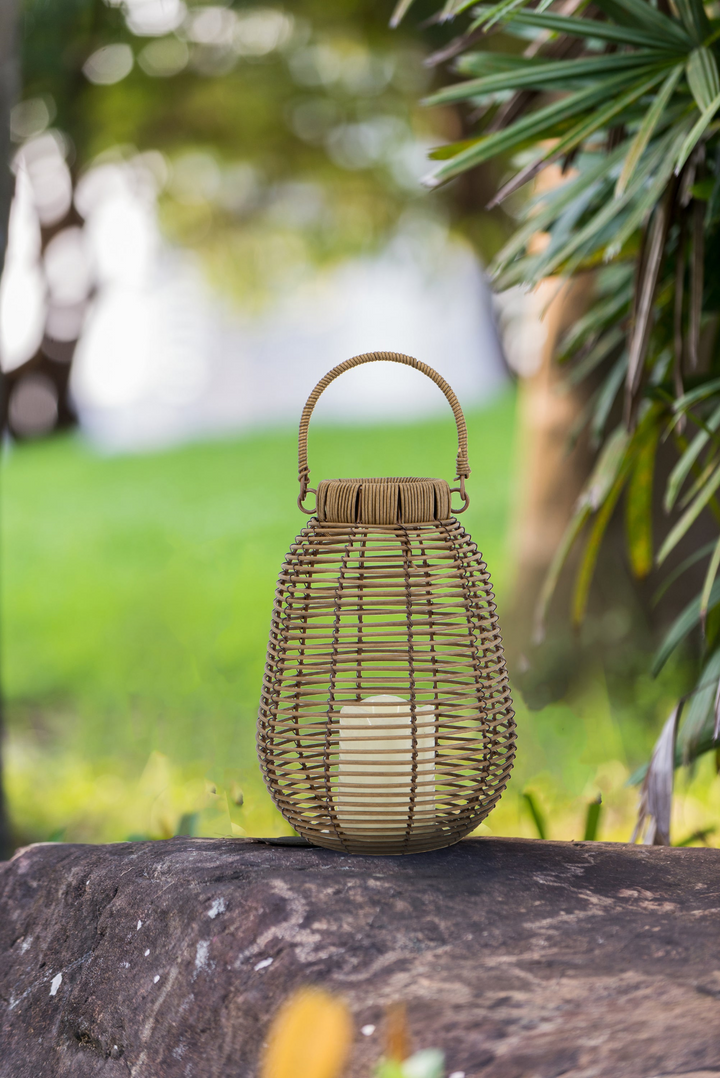 Buy farmhouse furniture Rattan Mediterranean Italian White Lantern with White LED Candle - Modern Cottage Farmhouse Furniture