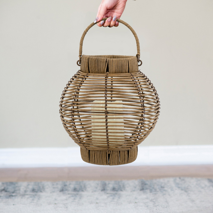 Buy farmhouse furniture Mediterranean Farmhouse Lighting Rattan Lantern with White LED Candle - Modern Cottage Farmhouse Furniture