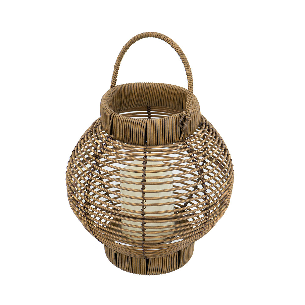 Mediterranean Lighting Rattan Lantern with White LED Candle - Mediterranean Italian Contemporary Home Decor Furniture