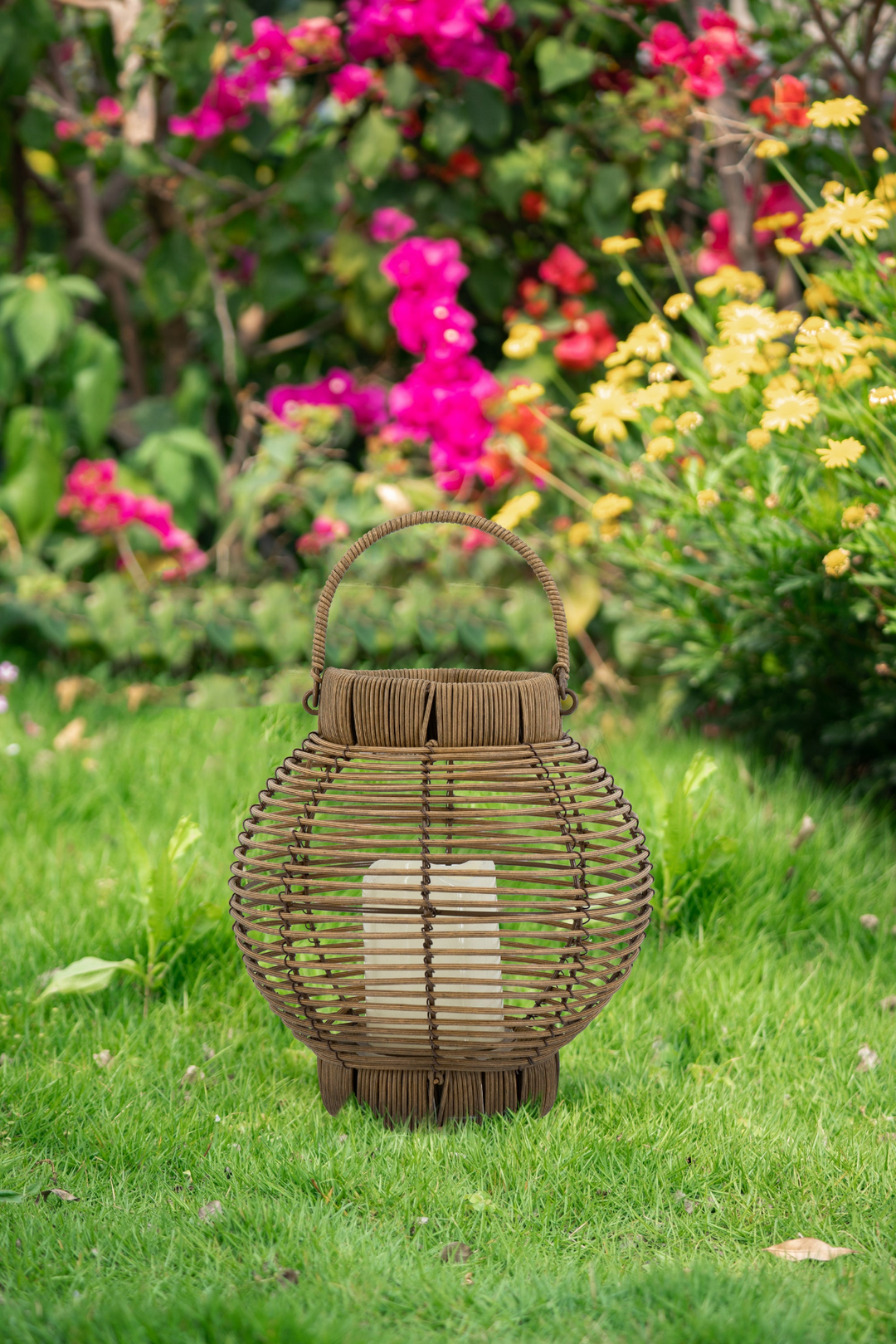 Buy farmhouse furniture Mediterranean Farmhouse Lighting Rattan Lantern with White LED Candle - Modern Cottage Farmhouse Furniture
