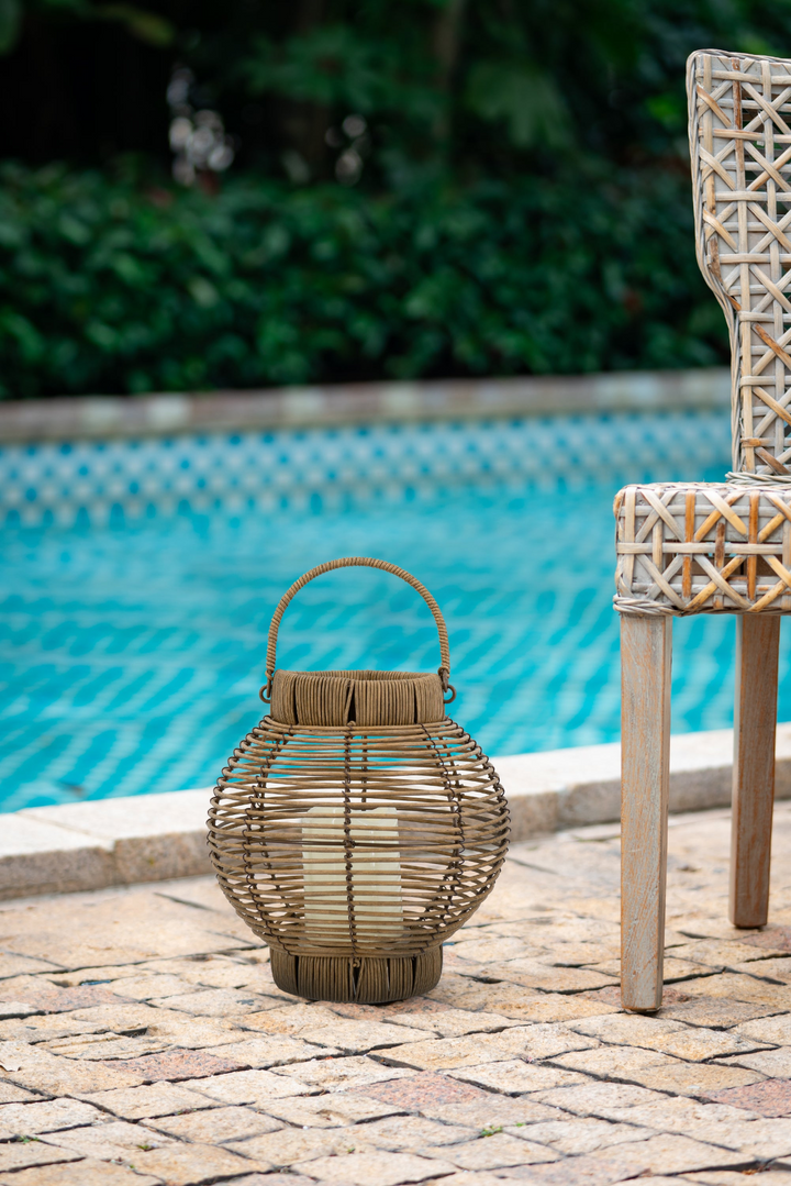 Buy farmhouse furniture Mediterranean Farmhouse Lighting Rattan Lantern with White LED Candle - Modern Cottage Farmhouse Furniture