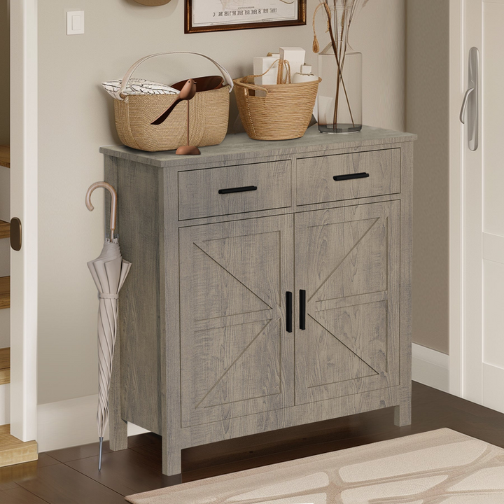 Modern Farmhouse Foyer with 2 Drawers and 2 Doors for Versatile Home Organization - Mediterranean Italian Contemporary Home Decor Furniture