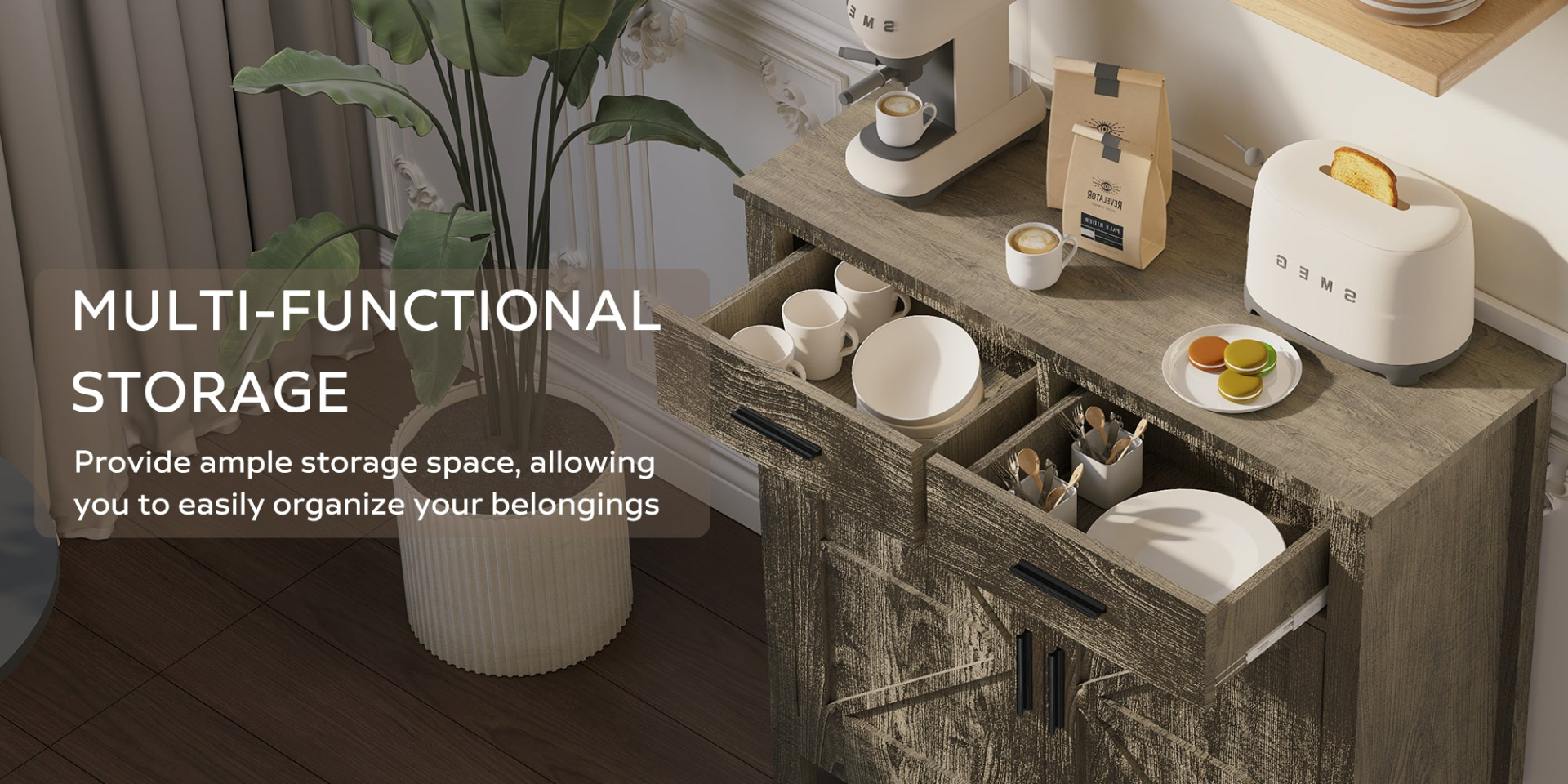 Modern Farmhouse Foyer with 2 Drawers and 2 Doors for Versatile Home Organization - Mediterranean Italian Contemporary Home Decor Furniture