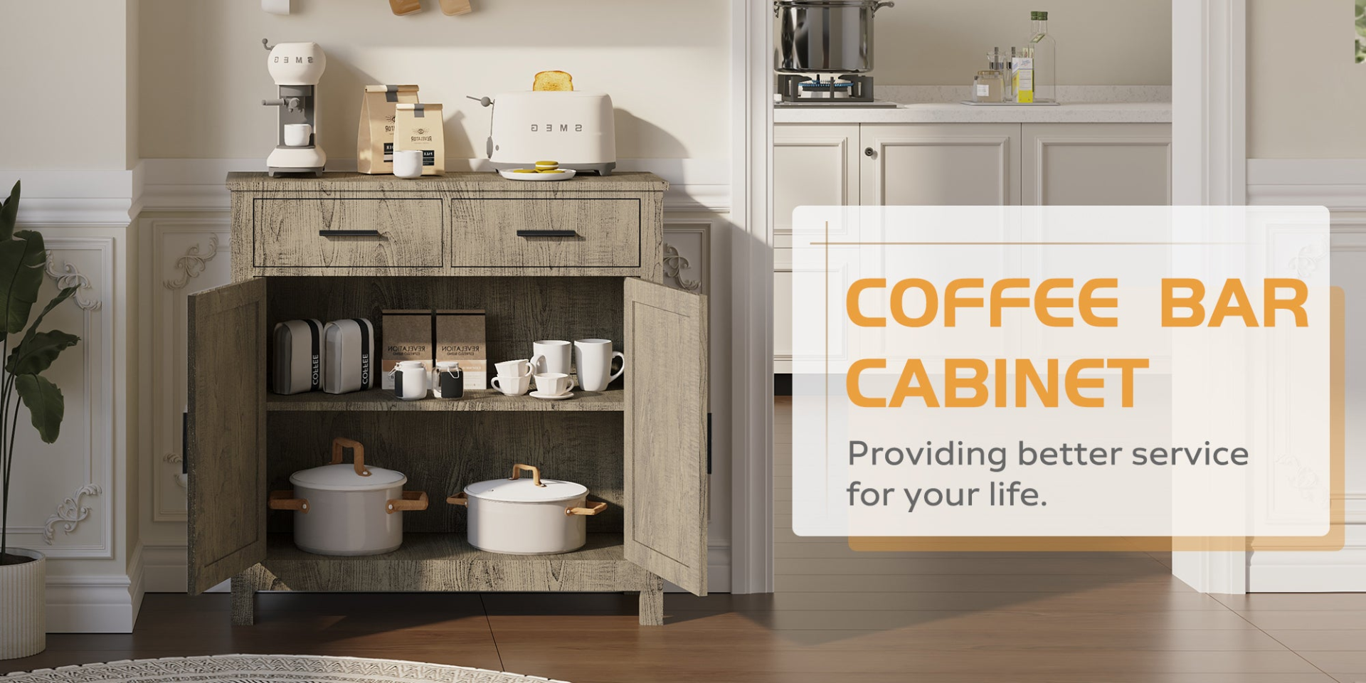 Modern Farmhouse Foyer with 2 Drawers and 2 Doors for Versatile Home Organization - Mediterranean Italian Contemporary Home Decor Furniture