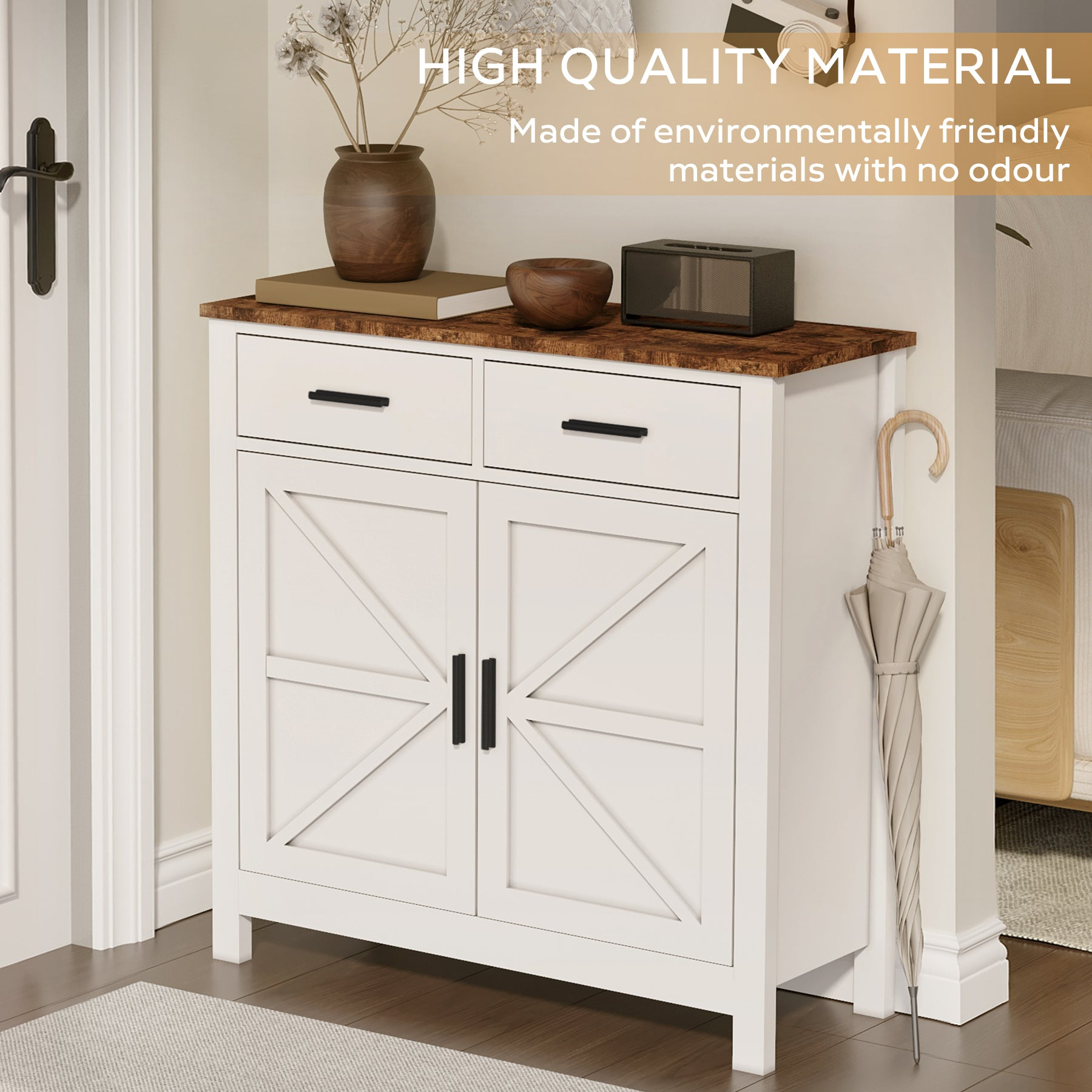 Modern Farmhouse Foyer with 2 Drawers and 2 Doors for Versatile Home Organization - Mediterranean Italian Contemporary Home Decor Furniture