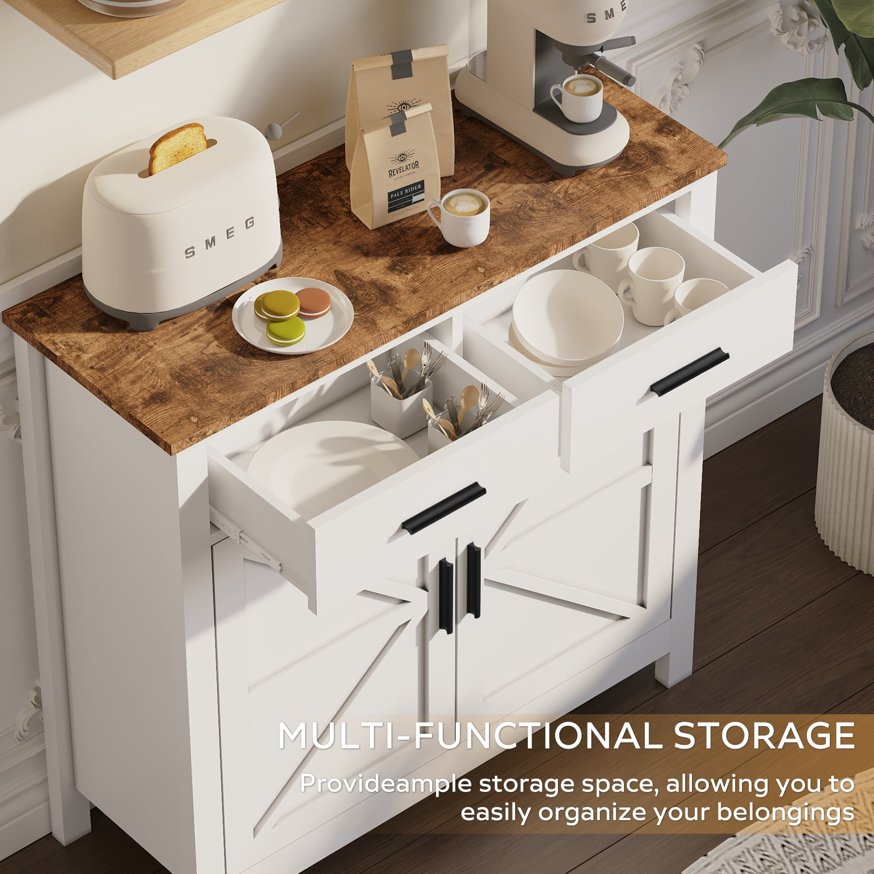 Modern Farmhouse Foyer with 2 Drawers and 2 Doors for Versatile Home Organization - Mediterranean Italian Contemporary Home Decor Furniture