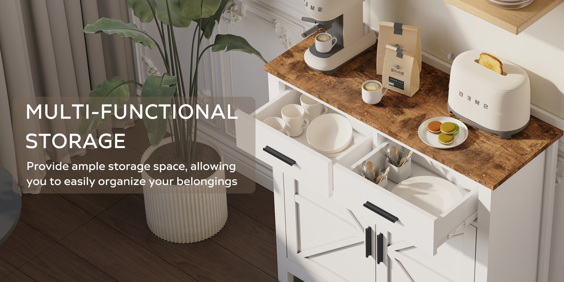 Modern Farmhouse Foyer with 2 Drawers and 2 Doors for Versatile Home Organization - Mediterranean Italian Contemporary Home Decor Furniture