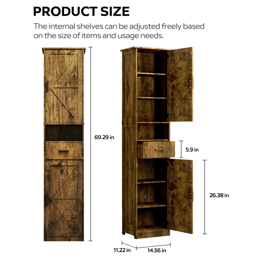 Buy farmhouse furniture Farmhouse Bathroom Storage Cabinet | Barn Doors, Narrow, 69" Tall - Modern Cottage Farmhouse Furniture