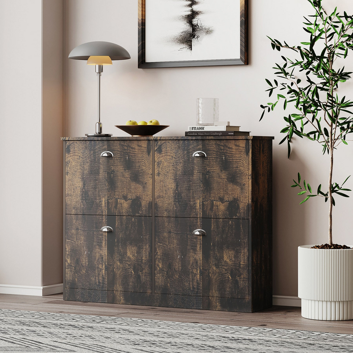 Mediterranean Farmhouse Entryway Foyer Shoe Rack Cabinet with 4 Drawers for Entryway - Mediterranean Italian Contemporary Home Decor Furniture