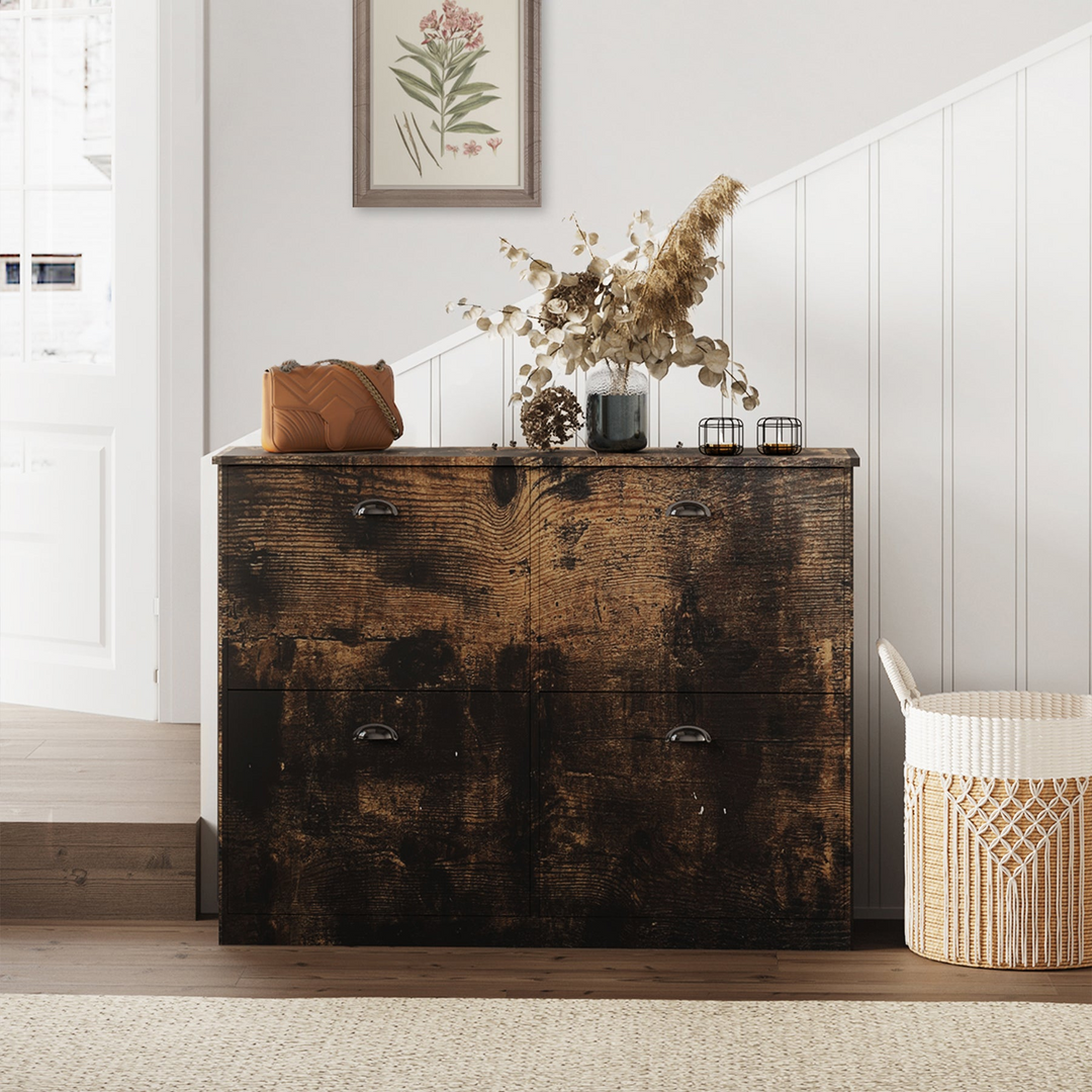 Mediterranean Farmhouse Entryway Foyer Shoe Rack Cabinet with 4 Drawers for Entryway - Mediterranean Italian Contemporary Home Decor Furniture